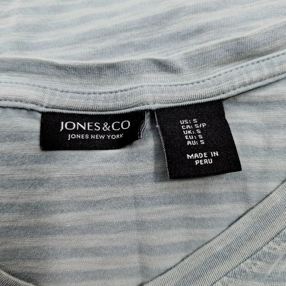 Jones New York Striped Short Sleeve V-Neck Shirt Sz S - Picture 5 of 10
